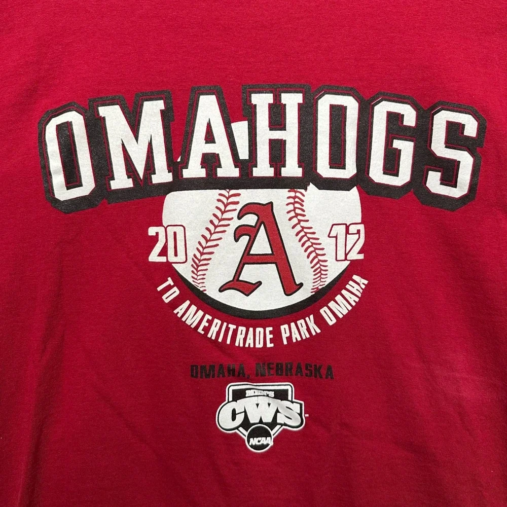 Arkansas Razorbacks Omahogs 2012 College World Series Red Champion Shirt Mens M - Picture 2 of 9